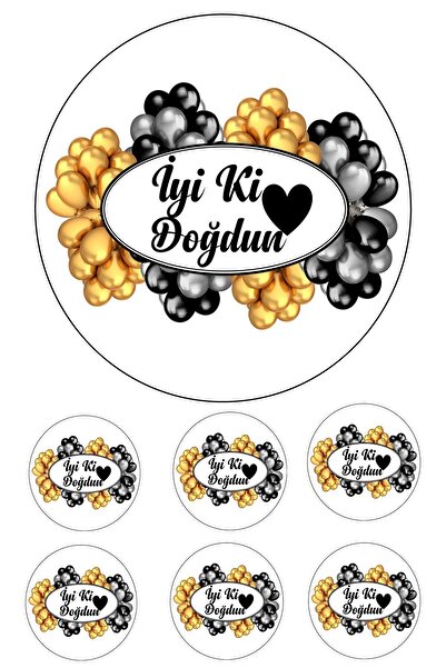 Pasta9 Yenilebilir Pasta Resmi Iyi Ki Doğdun Modeli Gold Gümüş Siyah 6-8-10 K...