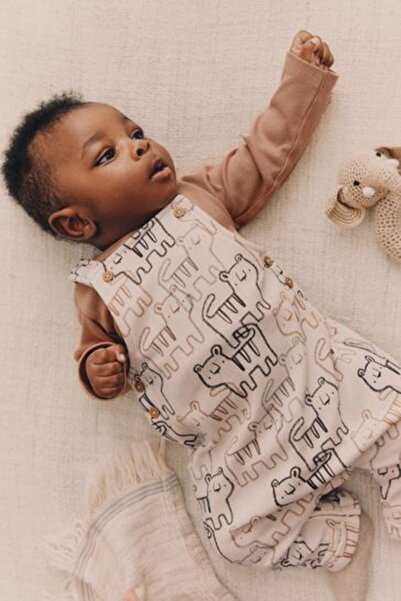 Next Baby Pamuklu Kaplan Desenli Bebek Body  Zıbın Salopet Takımı