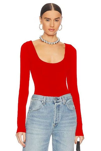 PERLAVİSTA Long Sleeve Silk Jersey Women's Bodysuit - U Collar