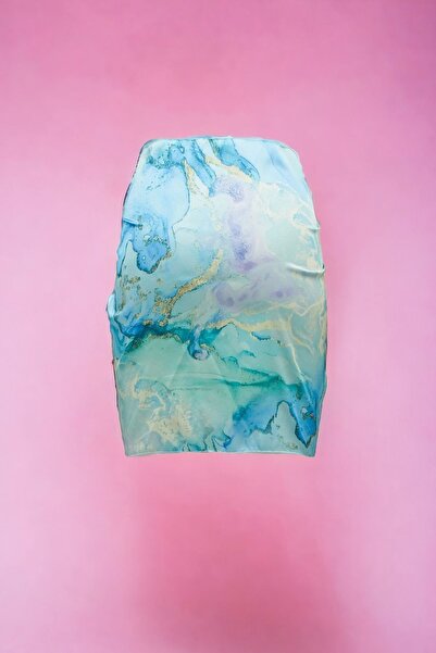 pistore New Season Satin Women's Beach Dress - Turquoise Smoke Patterned Short Pareo