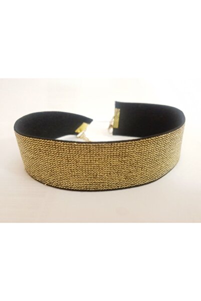 Nishstyle 3 Cm Altın Renk Simli Elastik Choker Kolye