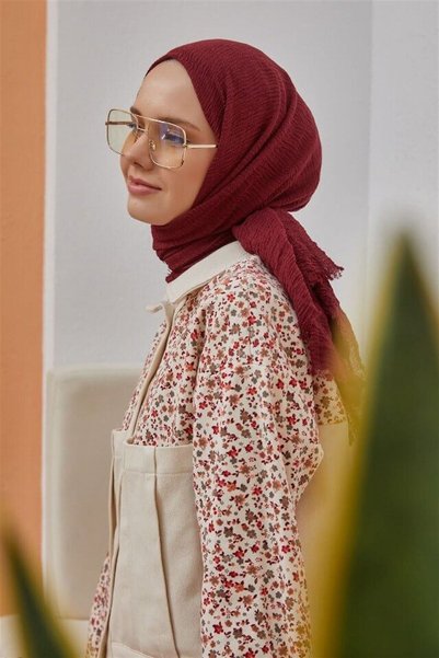 Şalland Burgundy Shawl - Wrap, Light Structure, Mastering, Large Size, Thin Sensitive