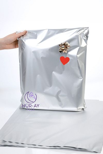HUR-AY PACK 35x50 см Луксозна сребристо-сива метализирана подаръчна торбичка / Луксозен подаръчен пакет / 10 броя