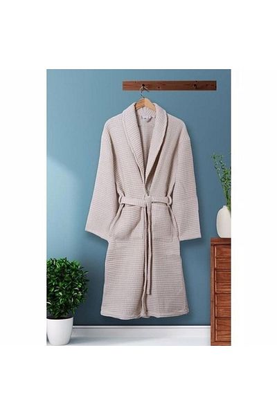 Nevin Acar Luxury Beige Coton Pique Bathrobe