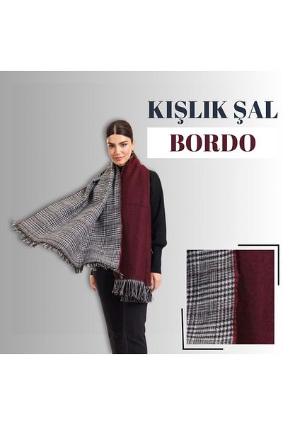 foradels 70x190cm Winter Shoulder Shawl - Double Sided Plaid Wool