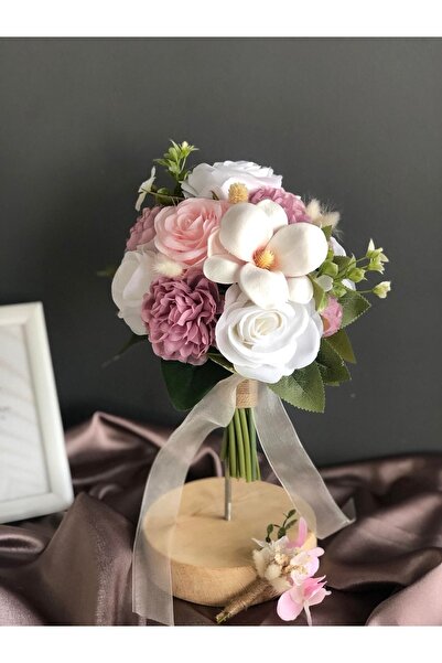 Luvienn Yeni Sezon Pembeli Manolya Gelin Buketi-beyaz Gelin Çiçeği-damat Yaka Çiçeği 2 Li Set