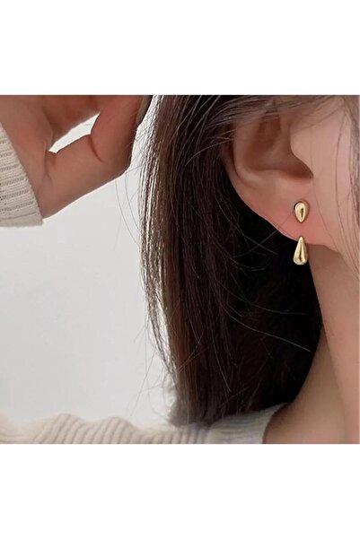 AURRARİ Kadın 2'li Gold Damla Küpe Çift Kullanım
