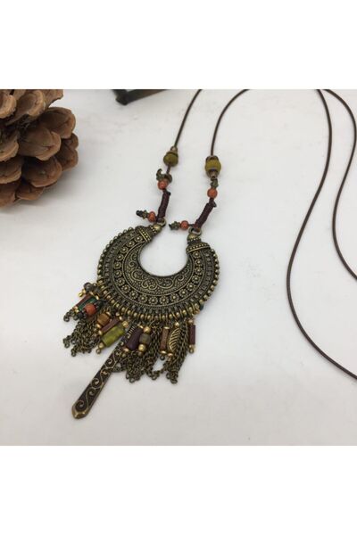 Porsuk Alternatif El Yapımı Etnik Otantik Hippi Bohem Uzun Kolye
