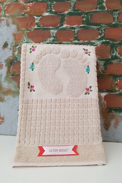 Altın Kuğu Beige Zühra Embroidered Foot Towel - 2 Pieces