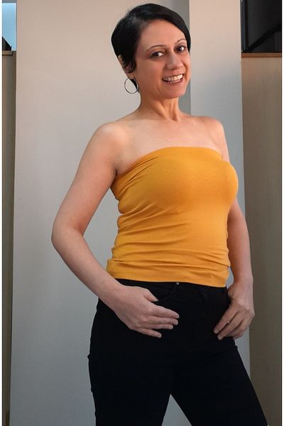 Mertcan Butik Mustard strapless bady T-shirt