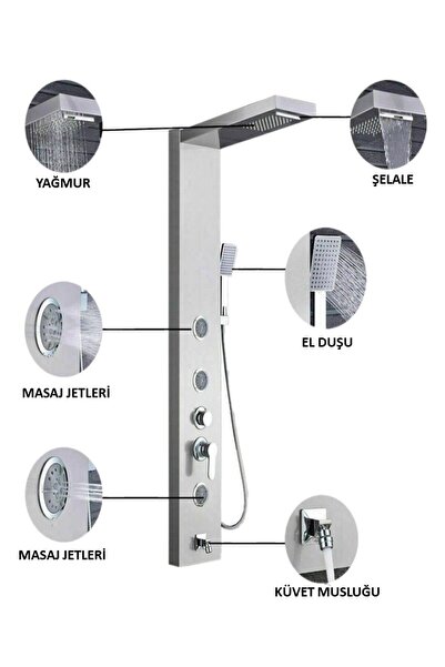 SAM BANYO Sam Fırat Krom Duş Paneli ,duş Kolonu, Robot Duş, Duş, Dikey Jakuzi
