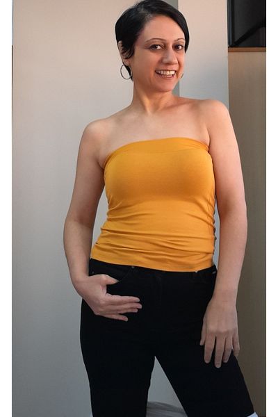 Mertcan Butik Mustard strapless bady T-shirt
