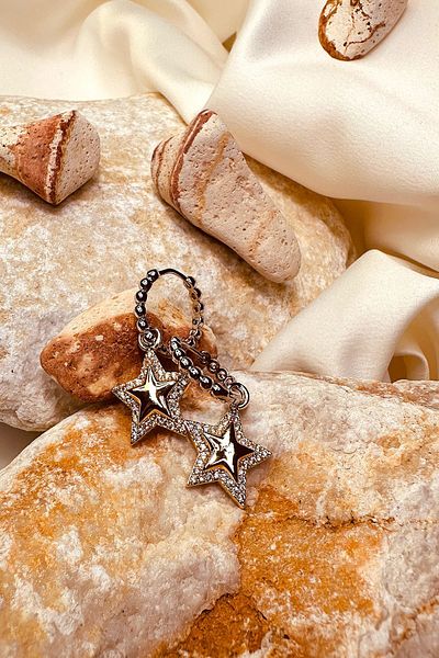 MOONİ ACCESSORİES أقراط بادي للسيدات مقاس 316 لترًا - تصميم نجمة، ذهبي فضي، لون مزدوج
