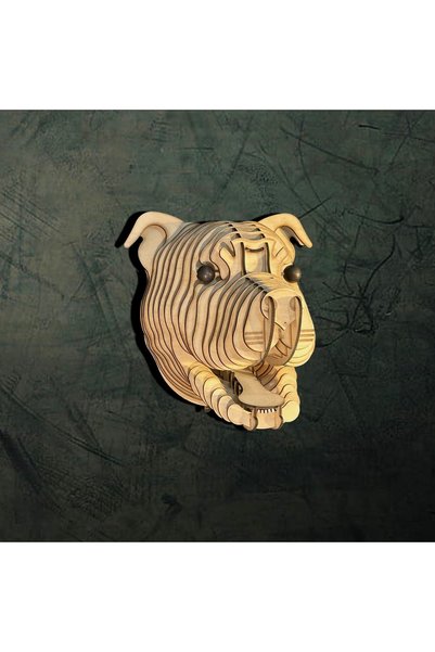 hü ma tasarım ve aksesuar Natural Wood Laser Cut Kelb Dog Head - Rustic Hall Sconce Wall Decor 3D Table Board (with Fairy Led)