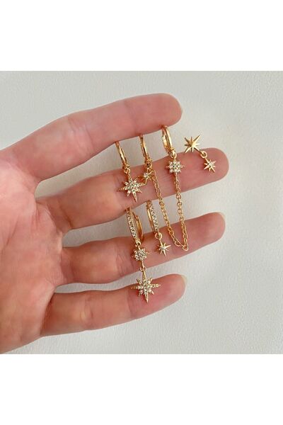 Okkostore Kadın Kuzey Yıldız Detaylı 6'lı Küpe