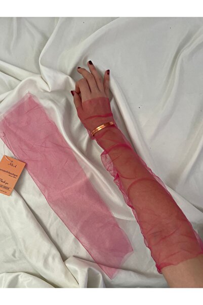 Butik Şeker pembe tül kolluk eldiven