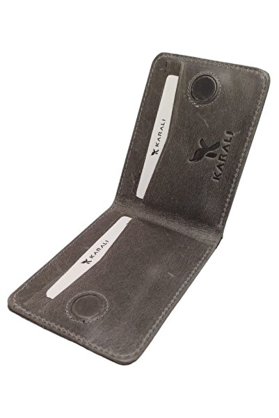 Karalı Deri Genuine Leather Magnet Cover Men's Wallet Card Holder