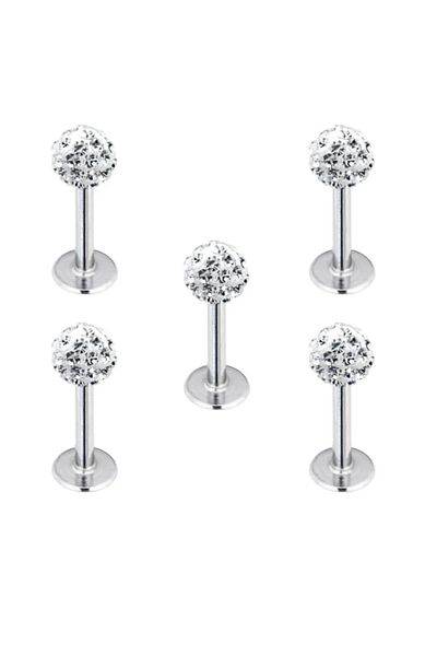 Işıl Işıl Unisex Zircon Stone Silver Colored 316L Surgical Steel Set of 5 - Tragus Helix Piercing