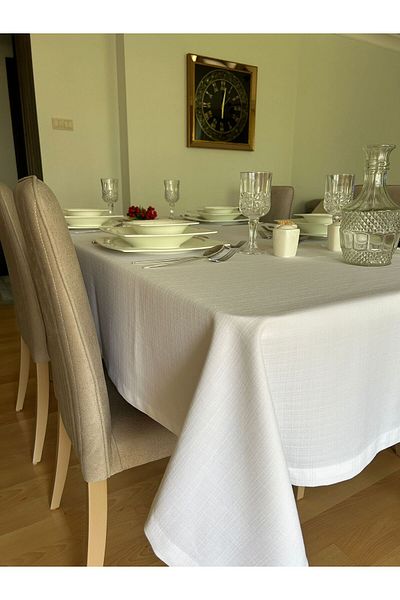 Meral Kurşun Collection White Care Free Stain Resistant Living Room Table Cloth