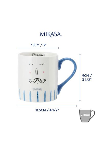 MIKASA 280ml Fine China Monsieur Patterned Mug
