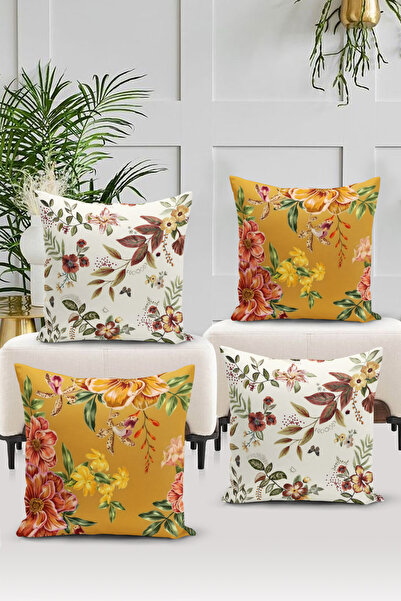 Bertille Home مجموعة غطاء وسادة رمي مكونة من 4 قطع - مطبوعة رقمية، مزدوجة الج...