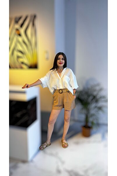 Butik KETEN ŞORT HASIR KEMERLİ