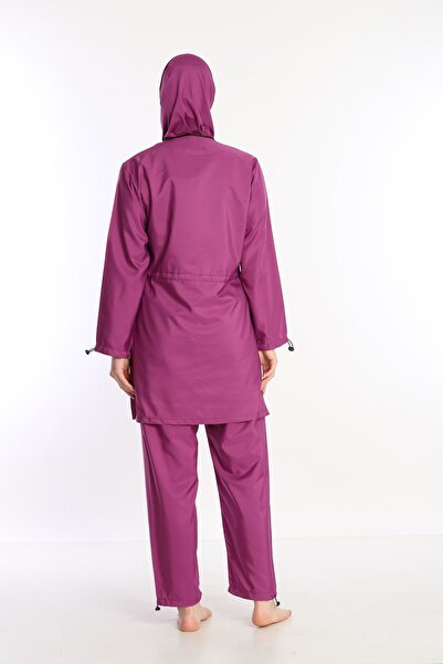 Sonne's Light Purple 4 Pieces - Quick Dry Zippered Hijab Swimsuit with Water Repellent