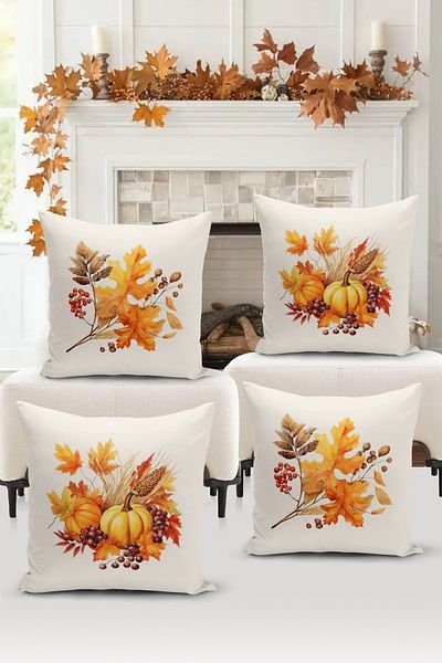 Bertille Home Autumn Series - Double Sided Digital Printed 4-Piece Throw Pillow Set (Halloween Weight)