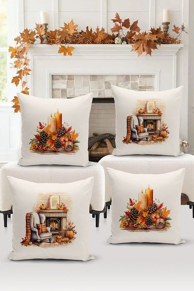 Bertille Home Autumn Series - Double Sided Digital Printed 4-Piece Throw Pillow Set (Halloween Weight)