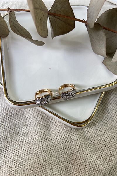 fuya design Stylish Minimal Jewelled Hoop Steel Earrings