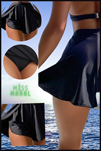 missmaral Kadın Deniz Havuz Şortu Etek Görünümlü Yırtmaçlı Şık Model (içte Sabit Bikini Slip ) 1100