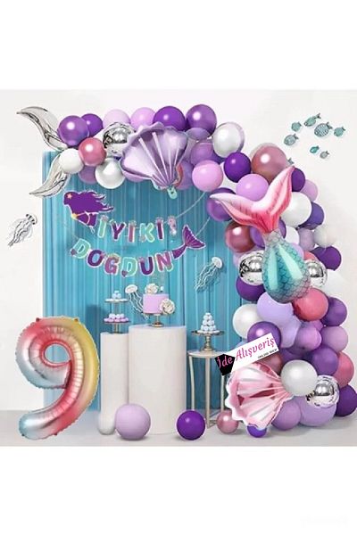 BKMC PARTY Mermaid Silver Tailed Banner Luxury Birthday Set
