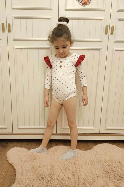 Peki 15068 Model Baby and Kids Butterfly Patterned Ruffle Body - With Snaps from the Bottom, Heart and Heart