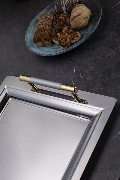 ÖzSa Home 2-Piece Mercan Silver Gold Presentation Serving Coffee and Tea Tray Treat Tray