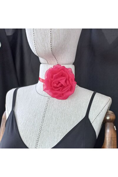 es moda shop Beena - Red Flower Patterned Handmade Organza Neck Tie