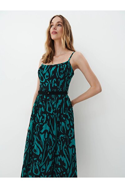 MOHITO Kadın Elbise Ayarlanabilir Askılı Sırt Fermuarlı Kemerli Ön Arka Dekol...