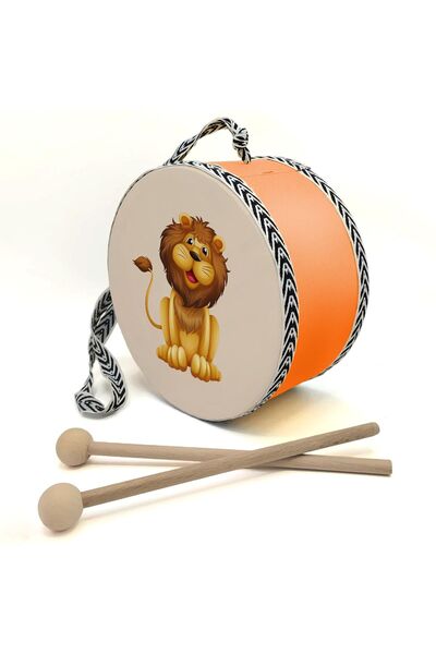 Sadrazam Aslan Baskılı , Turuncu , Gerçek Deri Çocuk Davulu