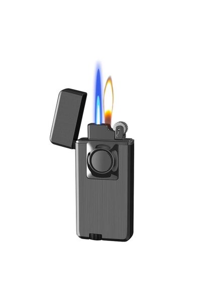 Techmarketi Düğmeli Çift Alev Rüzgar Geçirmez Gazlı Lüks Çakmak