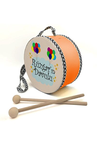 BAKSEPETE Kişiye Özel Balonlu Isimli Deri Oyuncak Çocuk Davulu Turuncu (1-5 YAŞ)