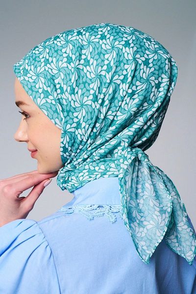 Modakaşmir Soft Green Bamboo Scarf - Wheel Flower Pattern