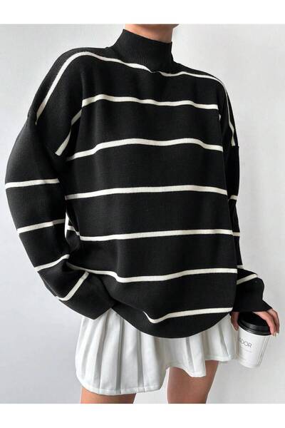 Jose Clothing Pulover de damă oversize cu dungi - mânecă lungă