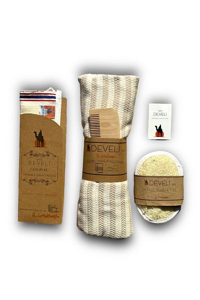 Develi Bamboo Cotton Coffee Cream Beach and Bathroom Pestemal Set