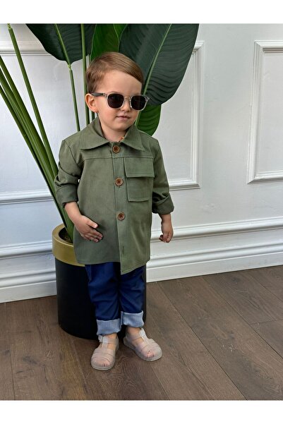 Ares Kids Fashion طقم معطف أخضر وبنطلون أزرق