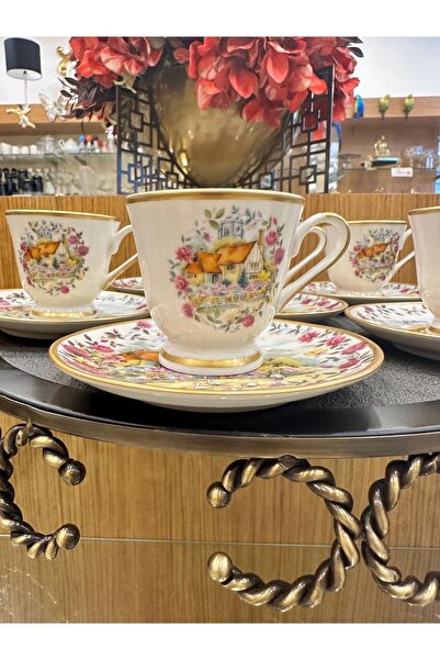 PLUS HOME طقم فنجان بني مصنوع يدويًا مكون من 6 قطع