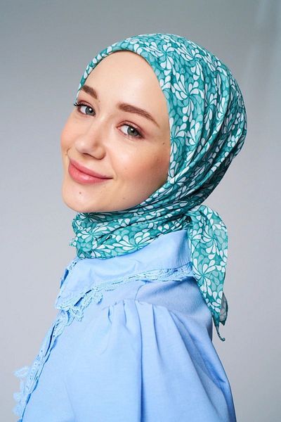 Modakaşmir Soft Green Bamboo Scarf - Wheel Flower Pattern