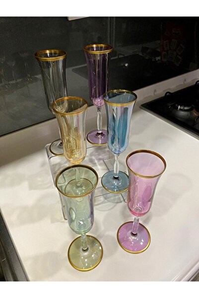İmren Collection Flüt Model Renkli 6’LI Meşrubat bardak takımı