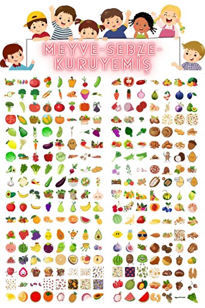 Etiketçi Paşa 345 Adet Meyve - Sebze - Kuruyemiş Karışık Sticker / Etiket / Ç...