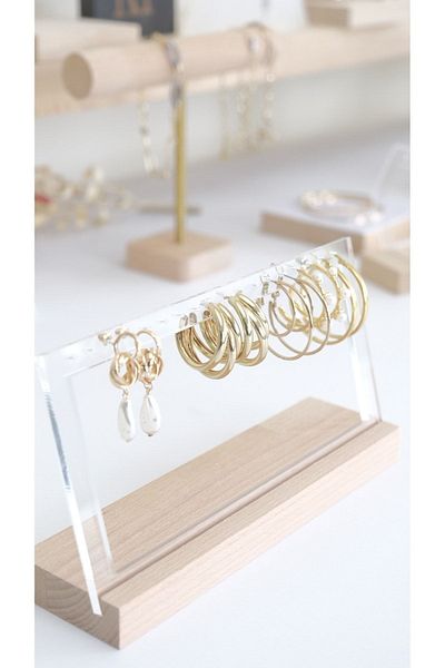 Kpleksi Felicia Plexi Multi-Compartment Earring Stand, Acrylic And Wooden Stand, Plexi Organizer