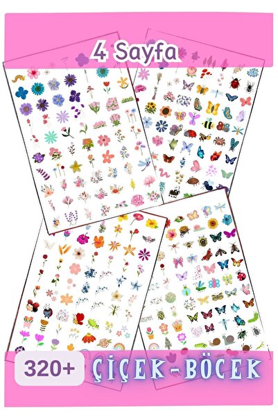 Etiketçi Paşa 320 Adet Sticker - Çiçek , Kelebek , Böcek , Ajanda ve Günlükle...