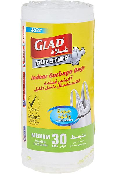 Glad Tuff Stuff Garbage Bag Medium White Handle Bags 35L 30 Bags